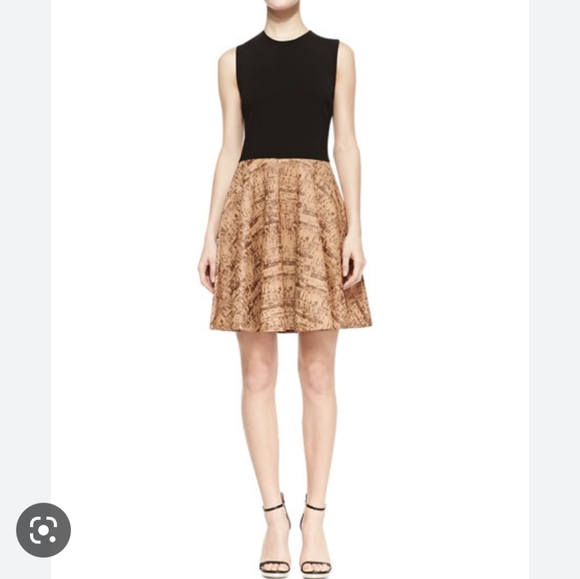 Diane von FurstenbergJeannie Sleeveless Contrast Cork Leather Dress Sz6 - Picture 1 of 10